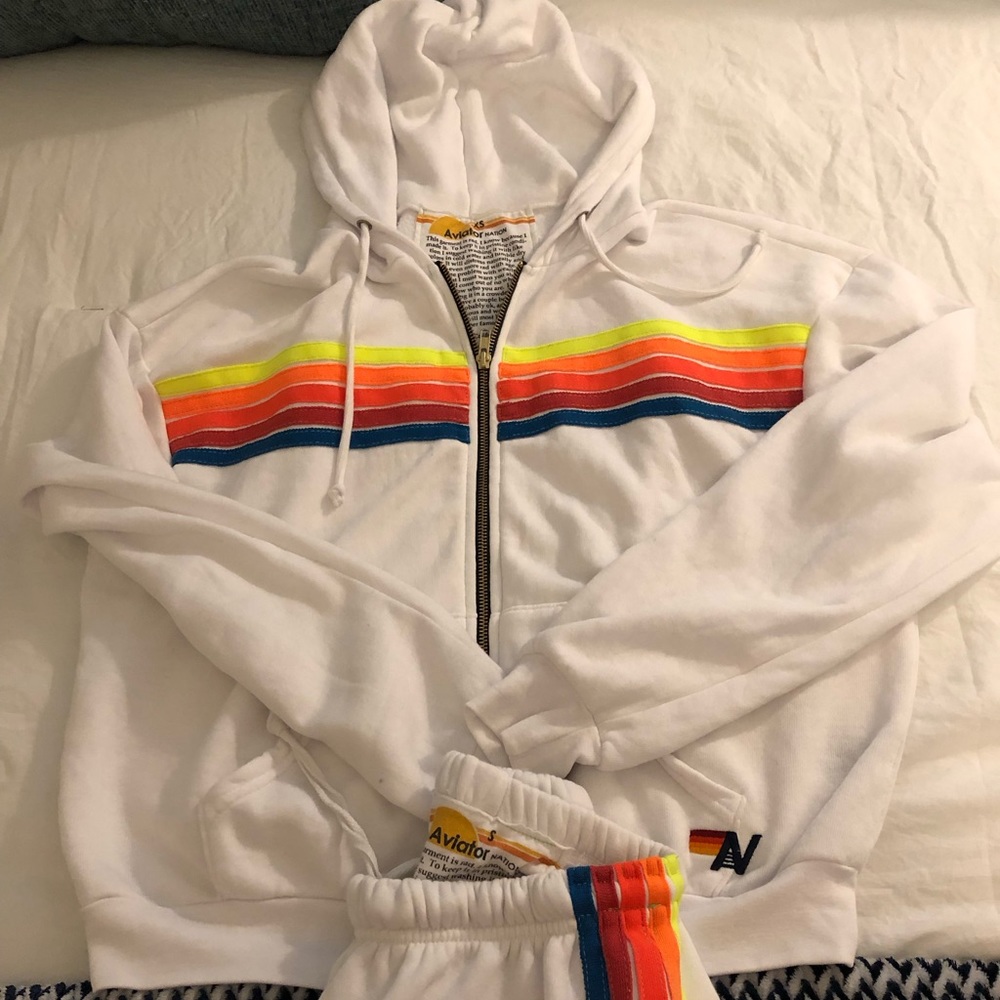 Aviator Nation 5 Stripe Zip Up and Sweatpants - Size Extra Small & Small